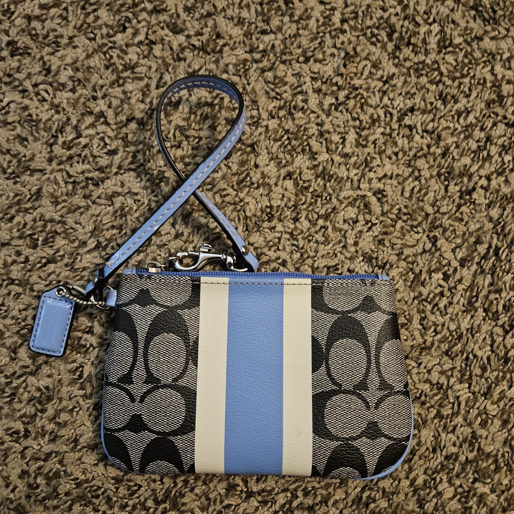 Coach Signature Black and Blue Wristlet
